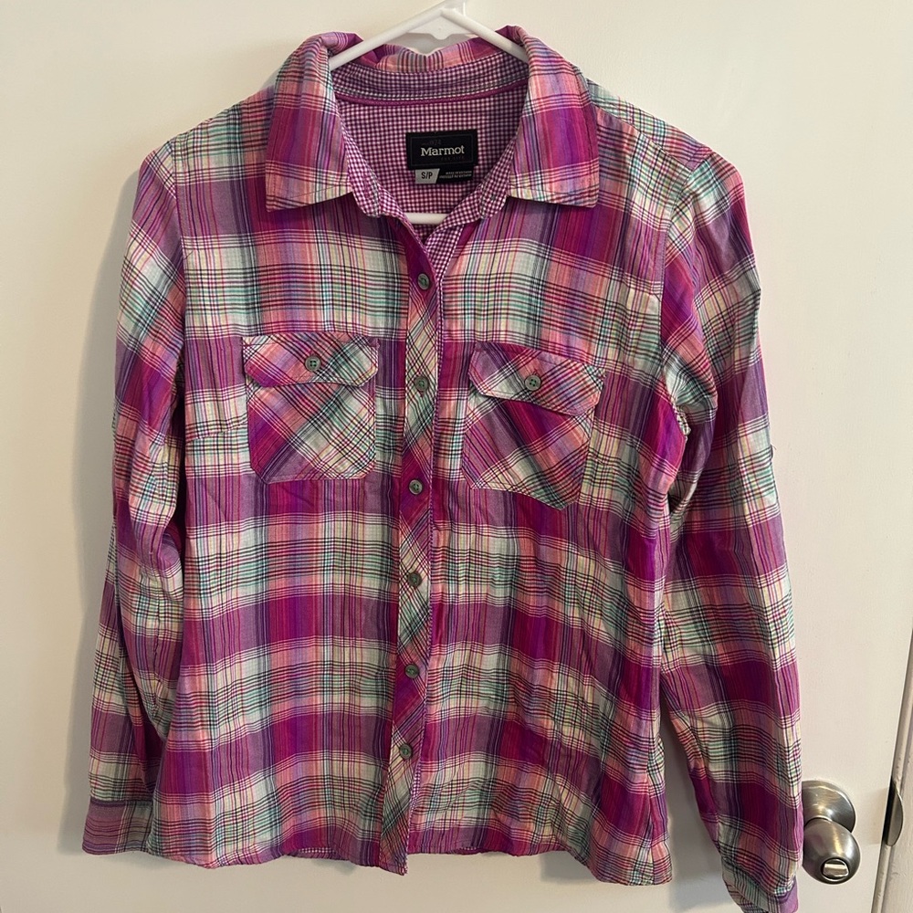 Marmot Pink and White Plaid Shirt